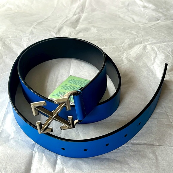 OFF WHITE CLASSIC ARROW BUCKLE LEATHER BELT BLUE..SIZE 95/fit.30to 36 - Picture 2 of 6
